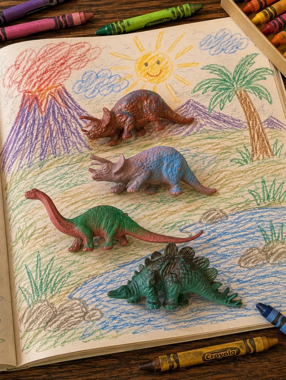 Kids Dinosaur Toy Set - Multi-Color Plastic Dinosaurs Vintage